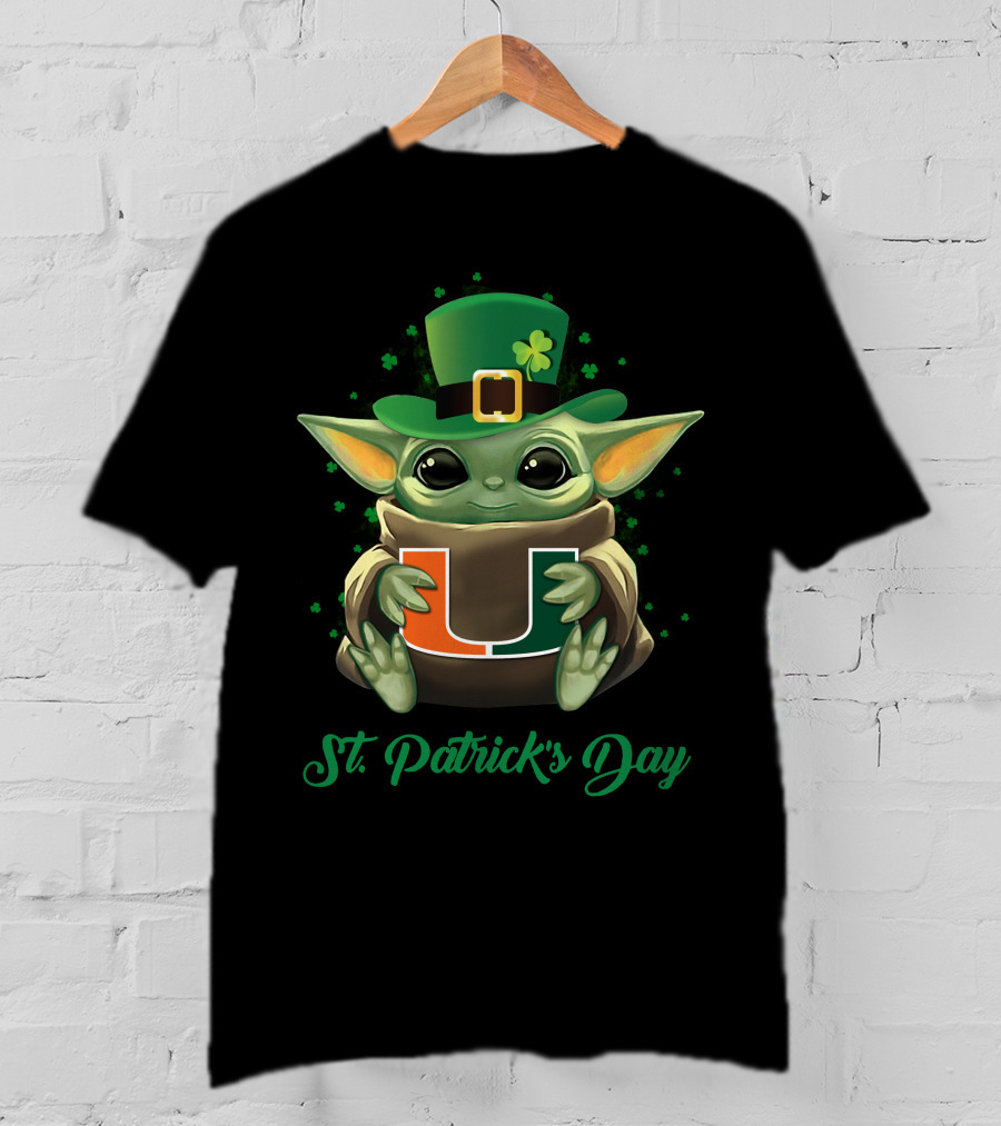 St. Patrick's Day Miami Hurricanes Baby Yoda T-Shirt