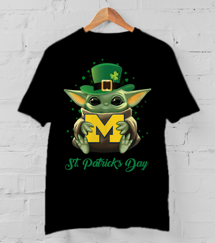 Michigan Wolverines Baby Yoda St. Patrick's Day T-Shirt