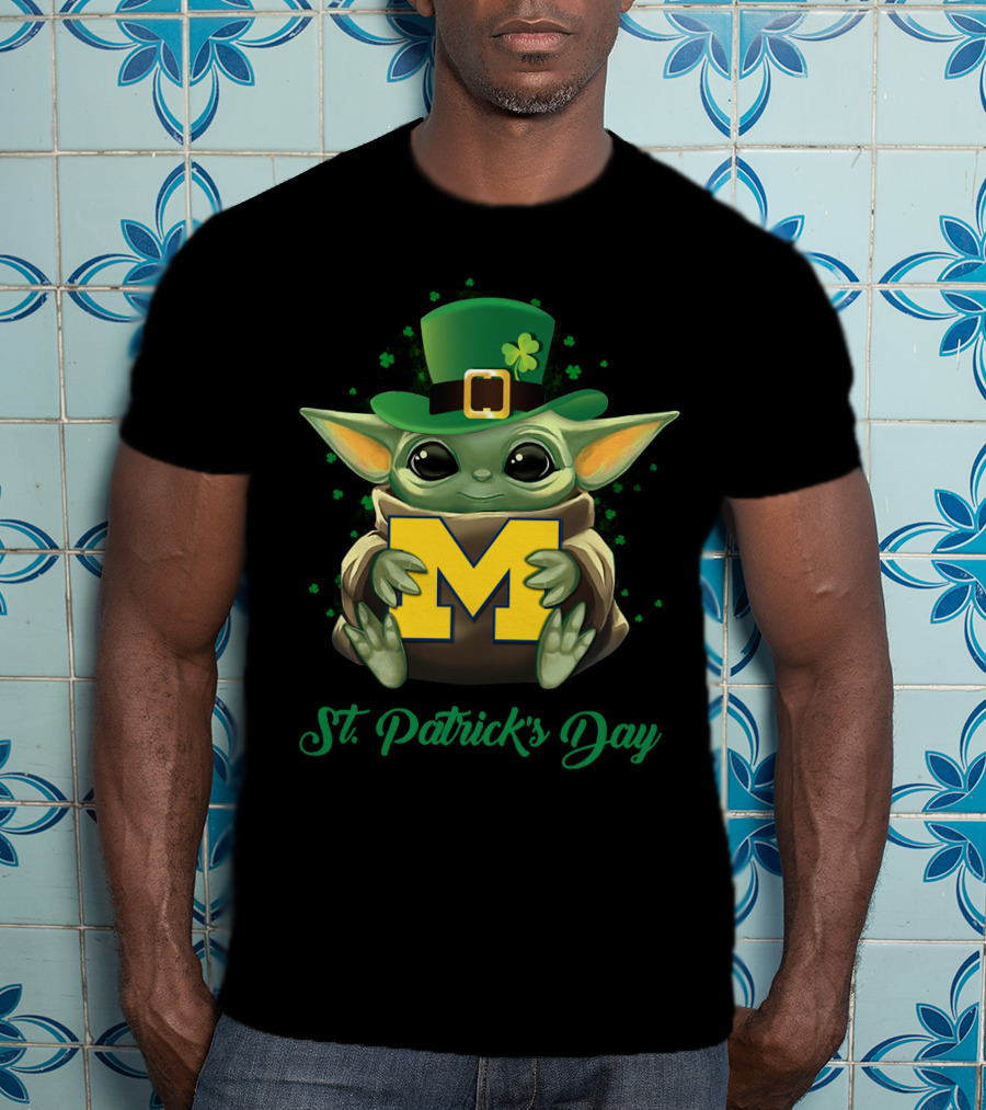 Michigan Wolverines Baby Yoda St. Patrick's Day T-Shirt