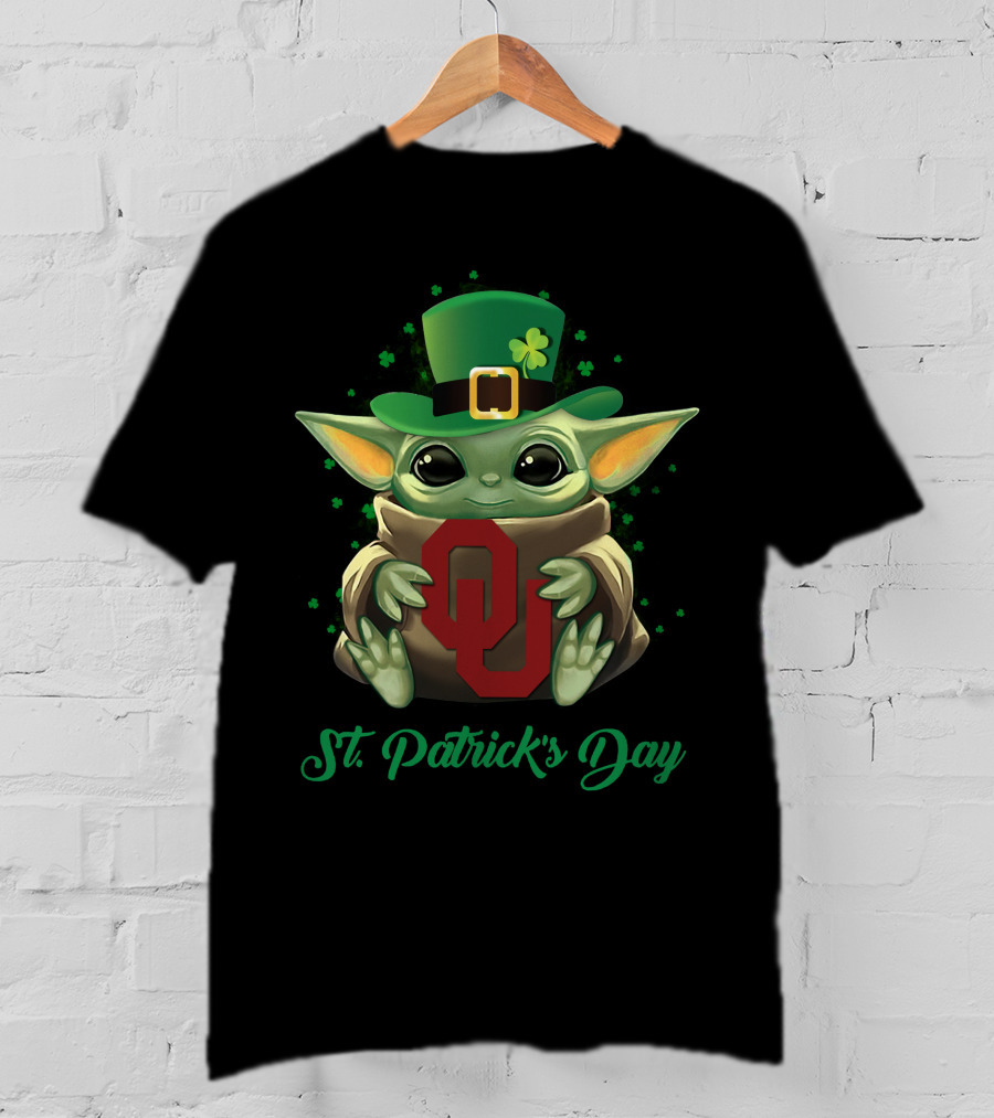St. Patrick's Day Oklahoma Sooners Baby Yoda T-Shirt