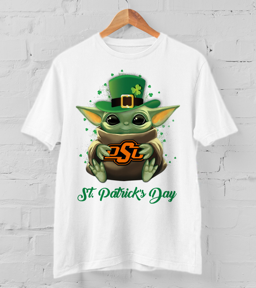 Oklahoma State Cowboys Baby Yoda St. Patrick's Day T-Shirt