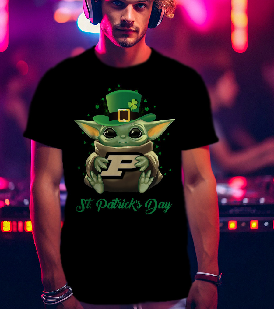 Purdue Boilermakers Baby Yoda St. Patrick's Day T-Shirt
