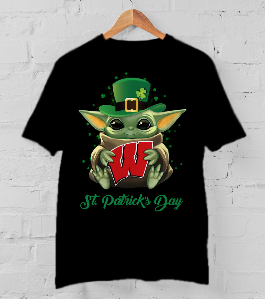 St. Patrick's Day Baby Yoda Wisconsin Badgers T-Shirt