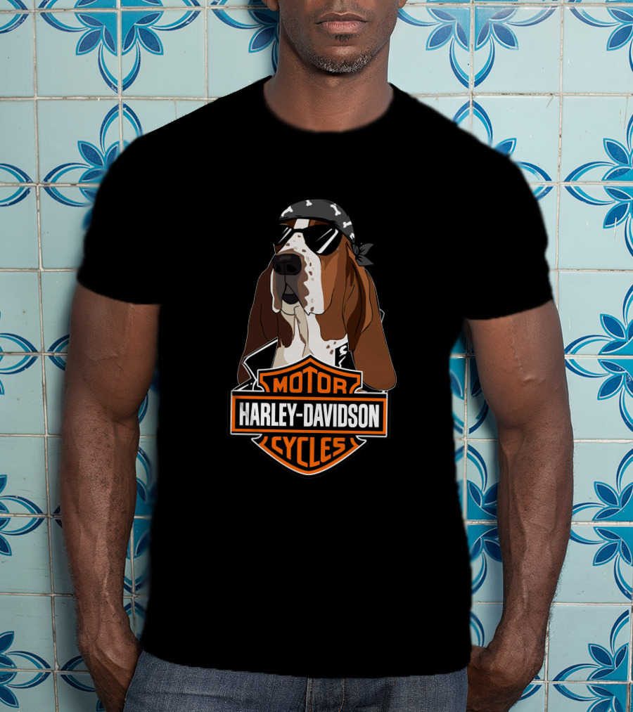 Harley Davidson Basset Hound Motor Cycles T-Shirt
