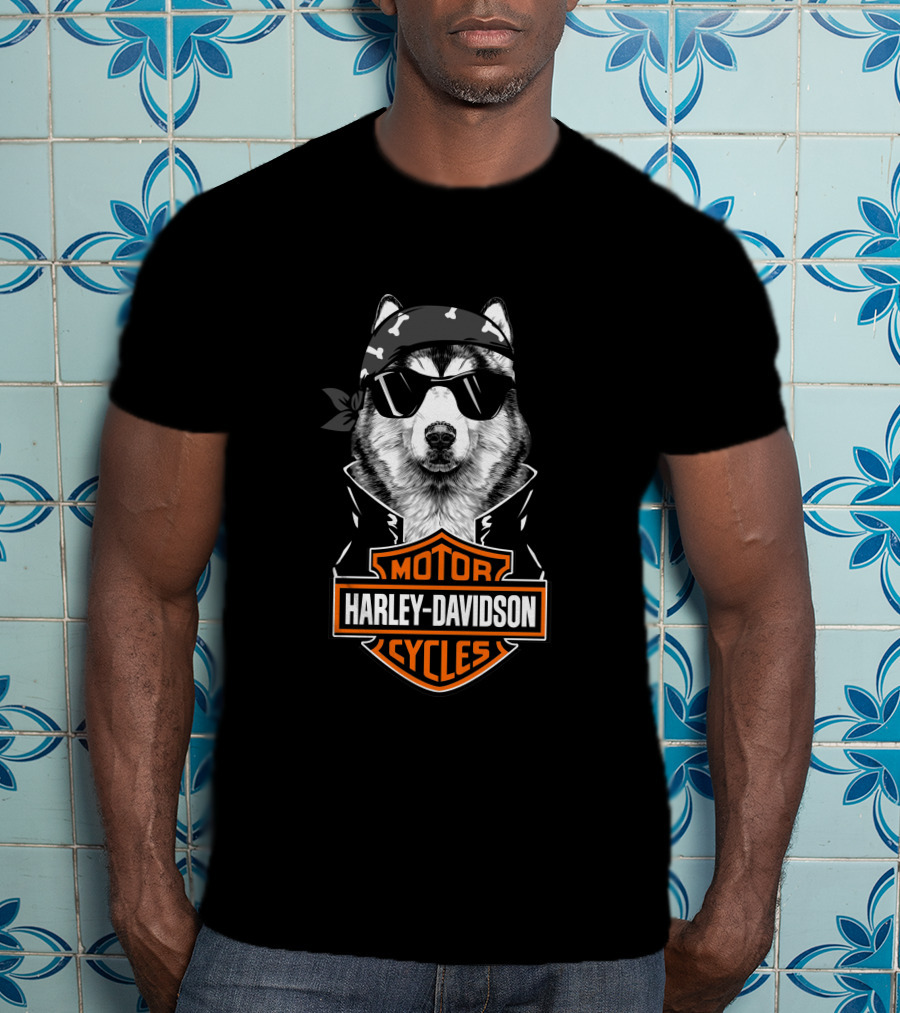 Alaskan Malamute Harley Davidson Motorcycles T-Shirt