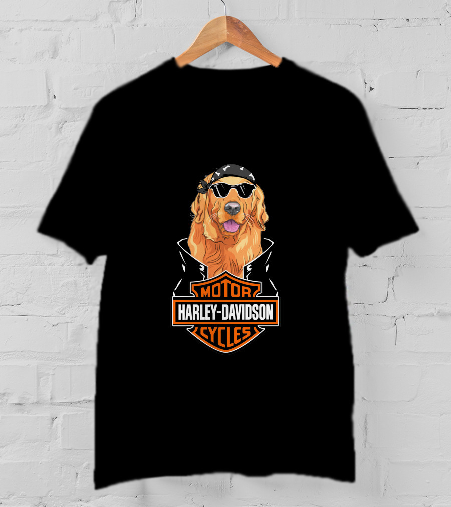 Golden Retriever Harley Davidson Motorcycle Logo T-Shirt