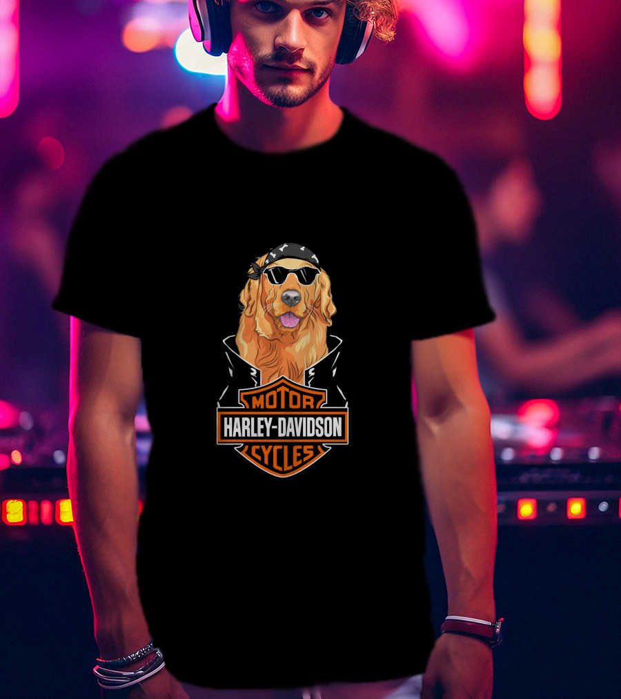 Golden Retriever Harley Davidson Motorcycle Logo T-Shirt