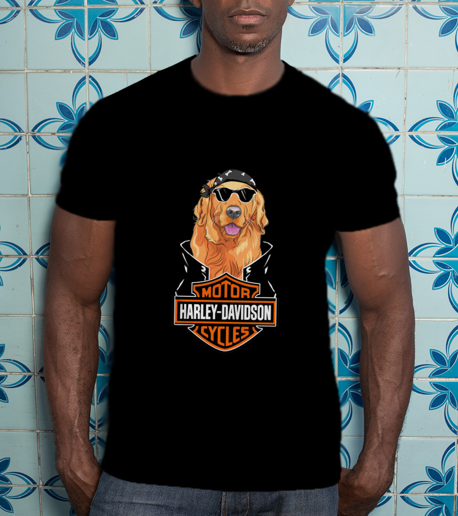 Golden Retriever Harley Davidson Motorcycle Logo T-Shirt