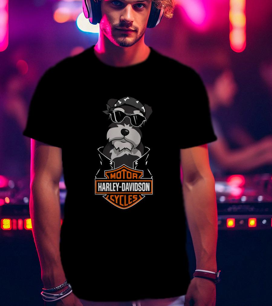Miniature Schnauzer Biker Harley Davidson Motor Cycles T-Shirt