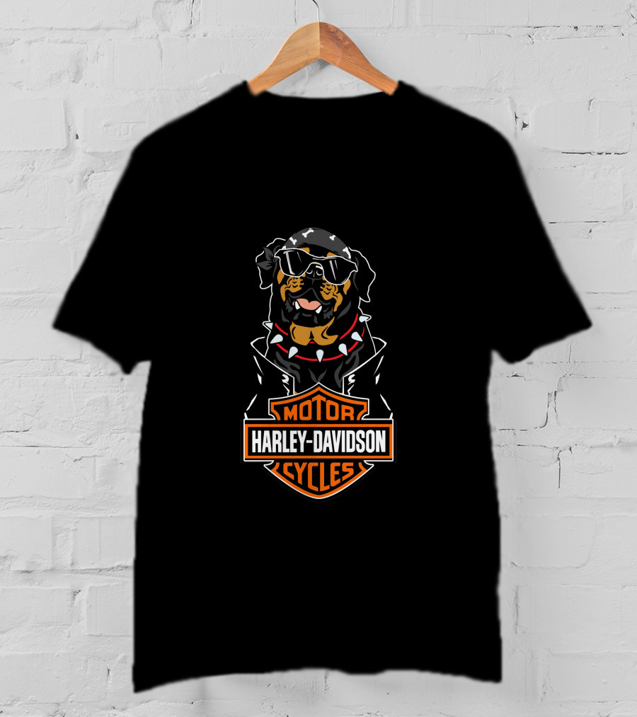 Harley Davidson Motorcycles Rottweiler Riding Biker Style T-Shirt