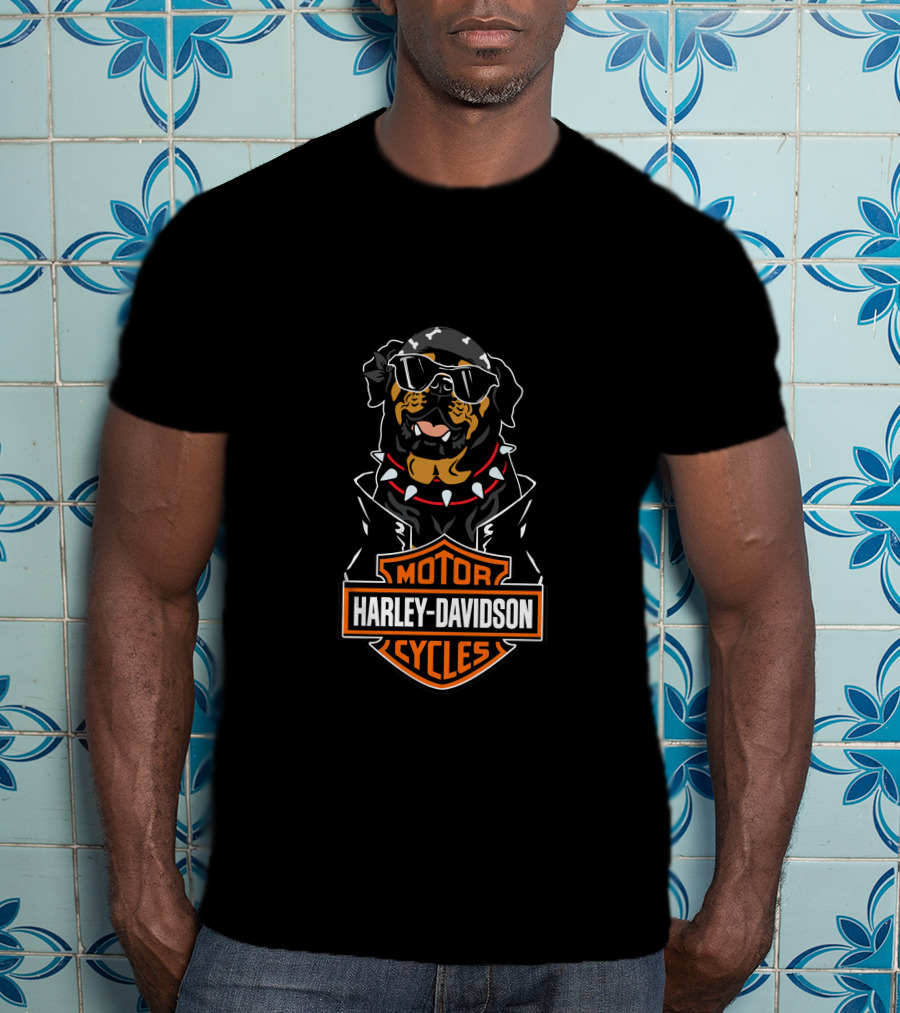 Harley Davidson Motorcycles Rottweiler Riding Biker Style T-Shirt