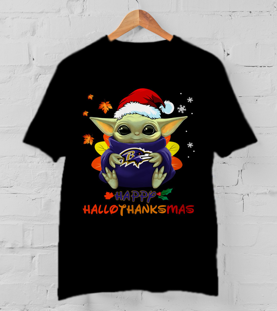 Happy Hallothanksmas Baltimore Ravens Baby Yoda 505 L1PTT T-Shirt