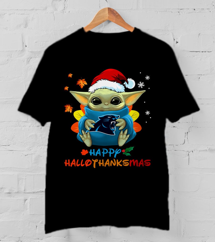 Carolina Panthers Baby Yoda Happy Hallothanksmas T-Shirt