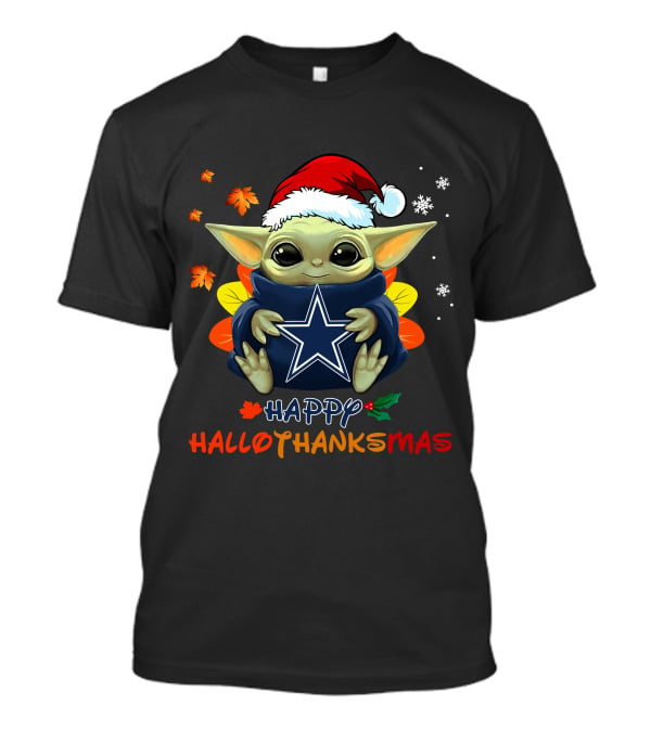 Happy Hallothanksmas Dallas Cowboys Baby Yoda T-Shirt