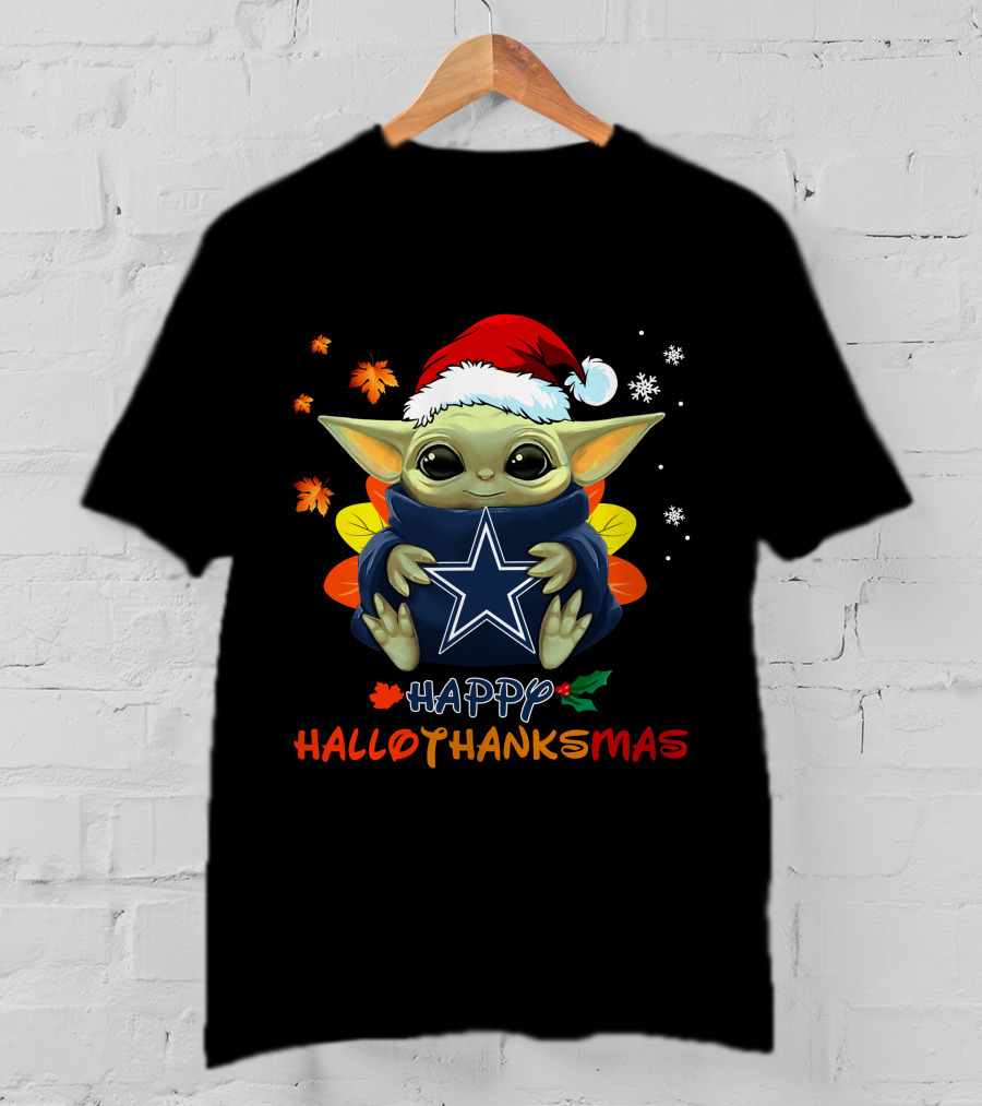 Happy Hallothanksmas Dallas Cowboys Baby Yoda T-Shirt