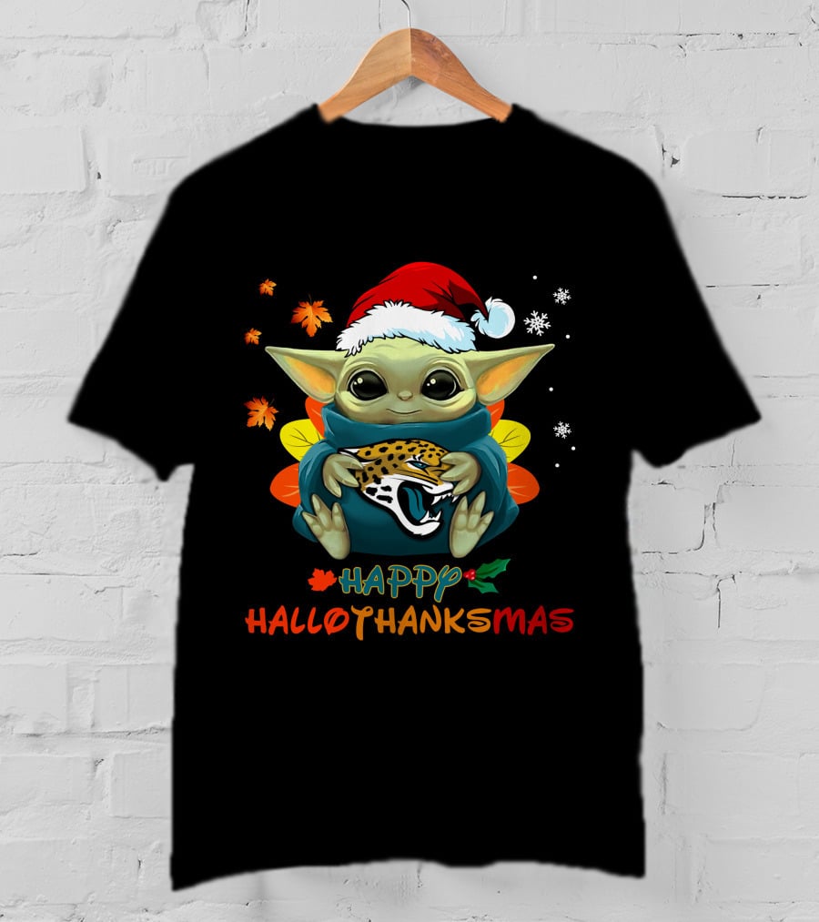 Jacksonville Jaguars Baby Yoda Happy Hallothanksmas T-Shirt
