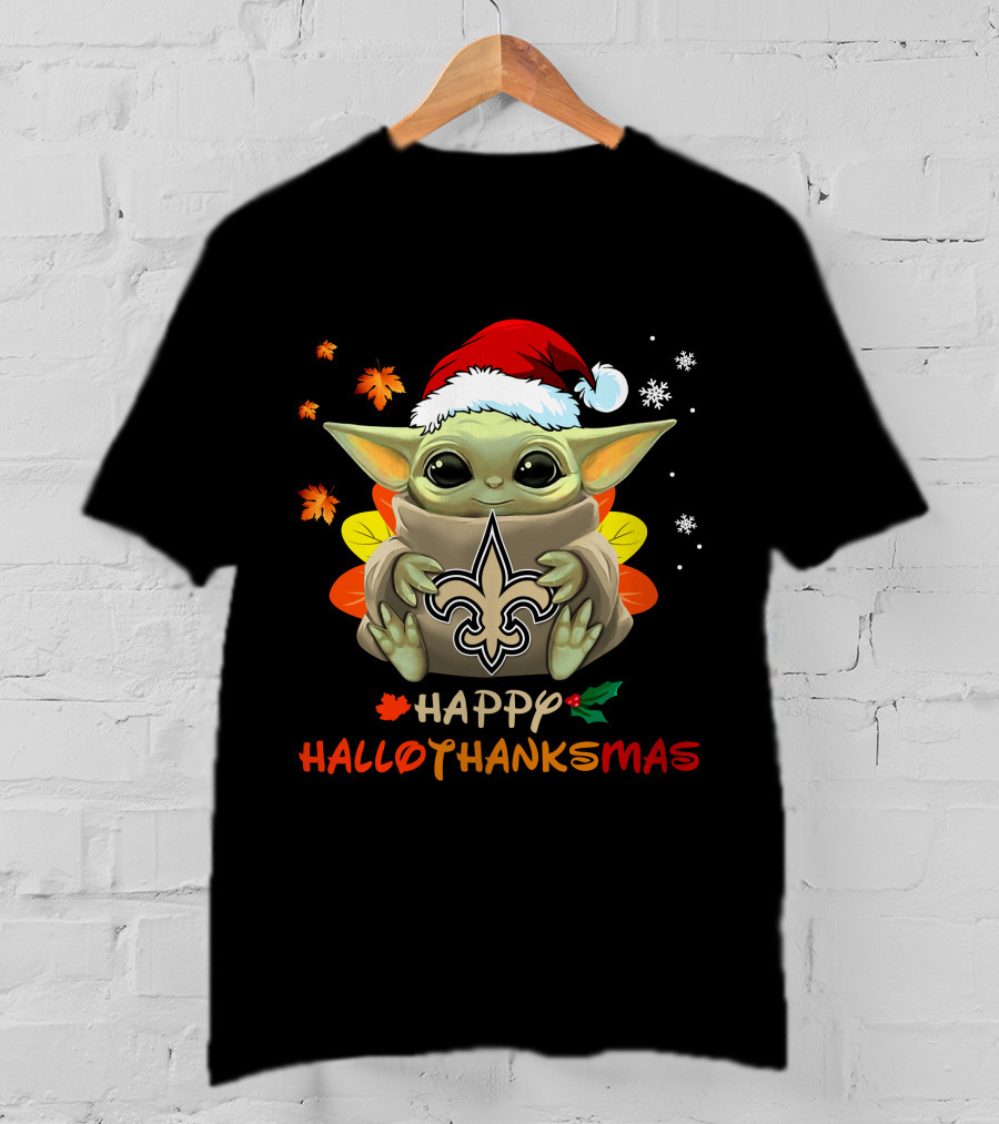 Happy Hallothanksmas New Orleans Saints Baby Yoda Holiday 505 L1PTT T-Shirt