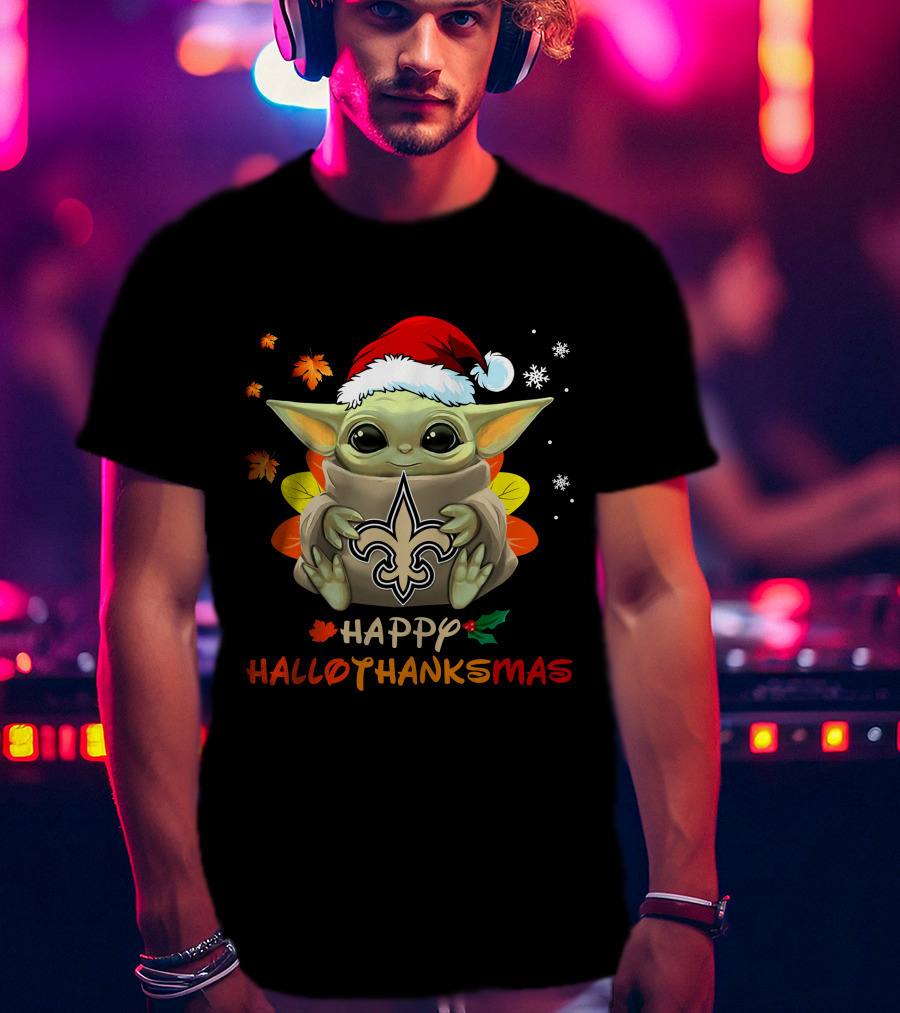 Happy Hallothanksmas New Orleans Saints Baby Yoda Holiday 505 L1PTT T-Shirt
