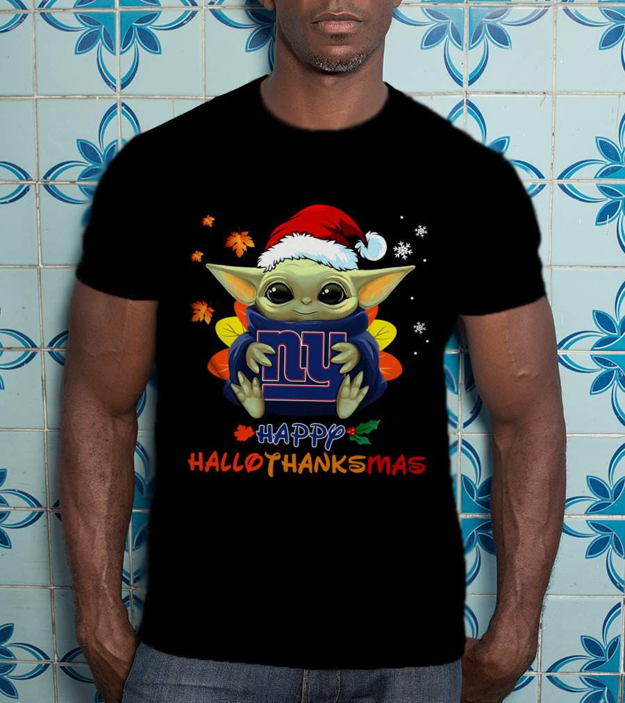New York Giants Baby Yoda Happy Hallothanksmas T-Shirt