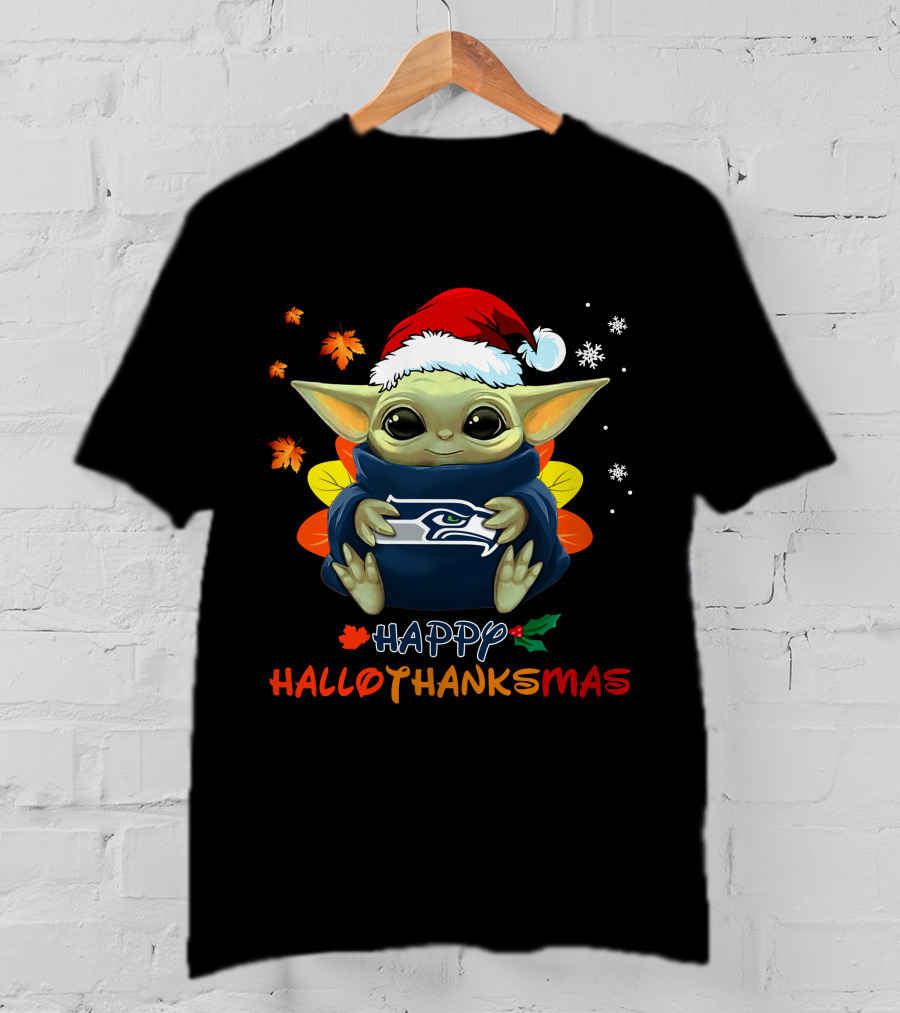 Seattle Seahawks Baby Yoda Happy Hallothanksmas 505 L1PTT T-Shirt