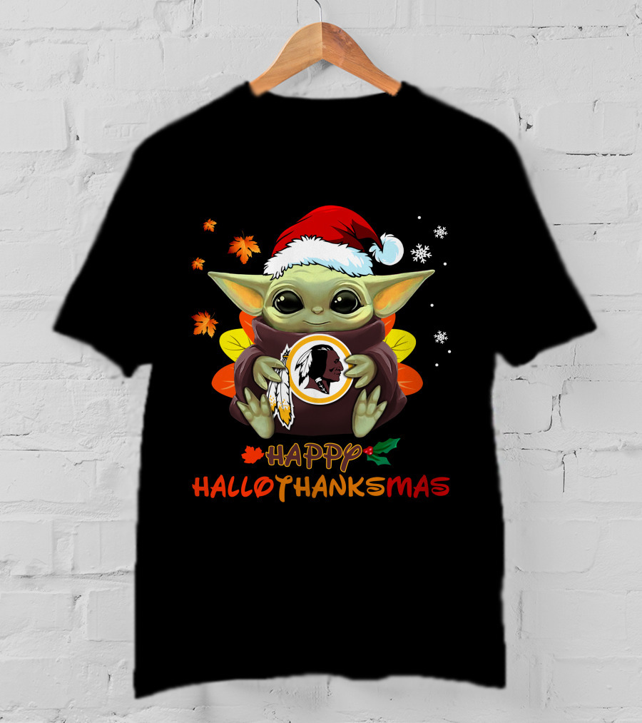 Happy Hallothanksmas Baby Yoda Washington Redskins T-Shirt