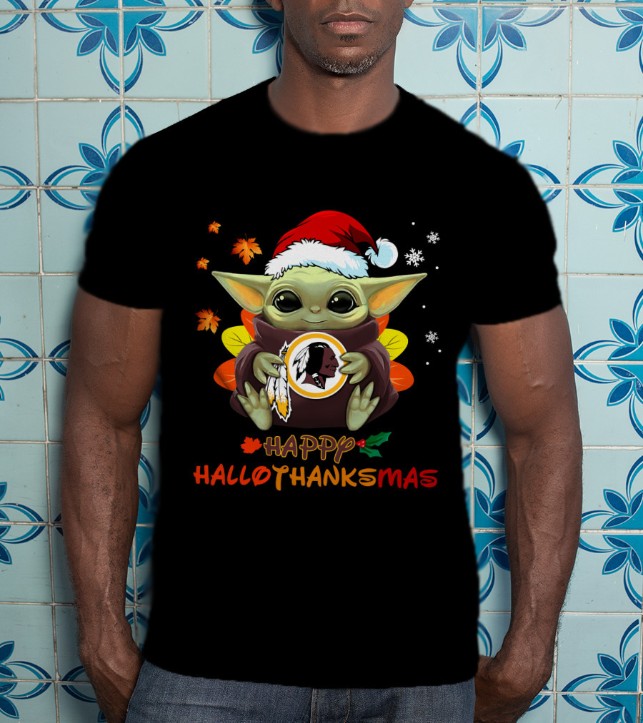 Happy Hallothanksmas Baby Yoda Washington Redskins T-Shirt