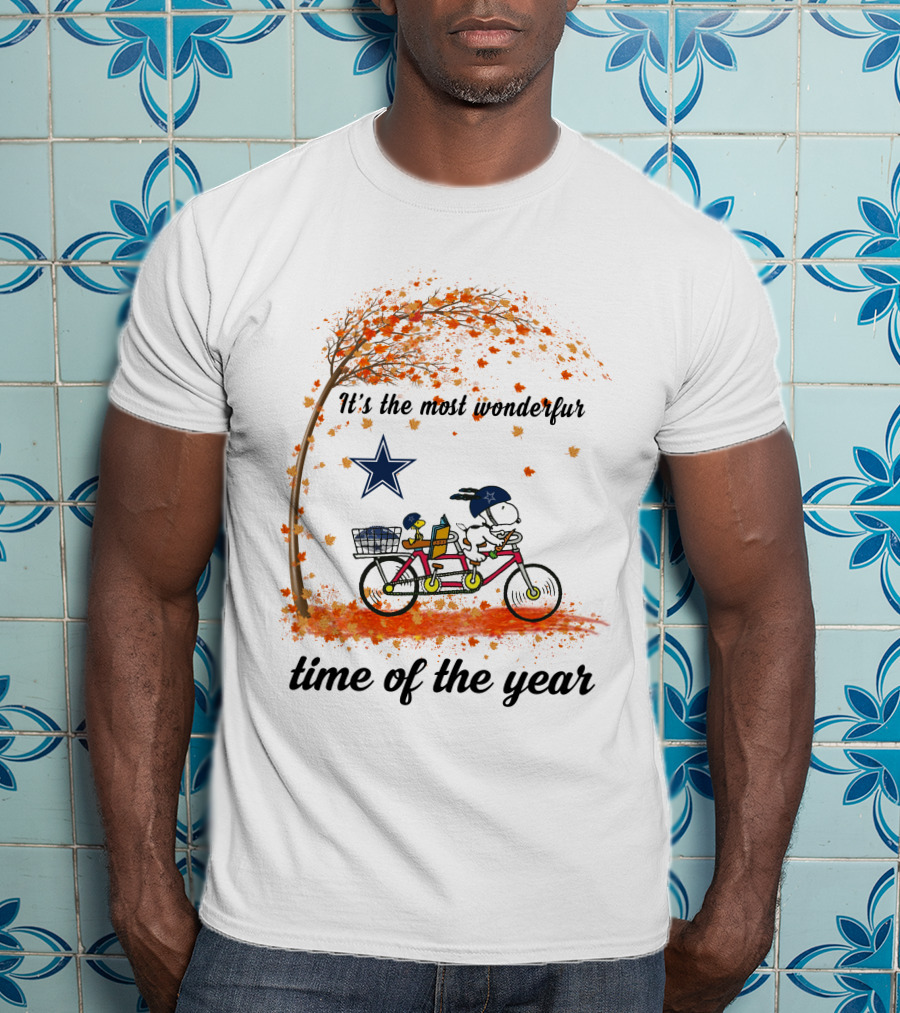 Dallas Cowboys Snoopy Autumn Bicycle It's The Most Wonderful Time Of The Year T-Shirt