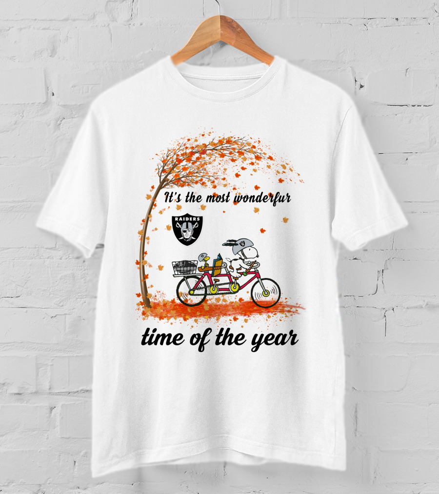 Las Vegas Raiders Autumn Bike Snoopy It's The Most Wonderful Time Of The Year T-Shirt