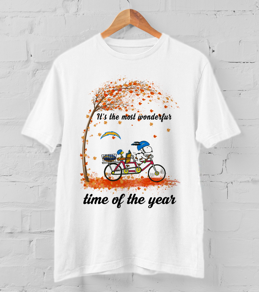 Los Angeles Chargers It's The Most Wonderful Time Of The Year Tandem Bicycle Autumn Leaves T-Shirt