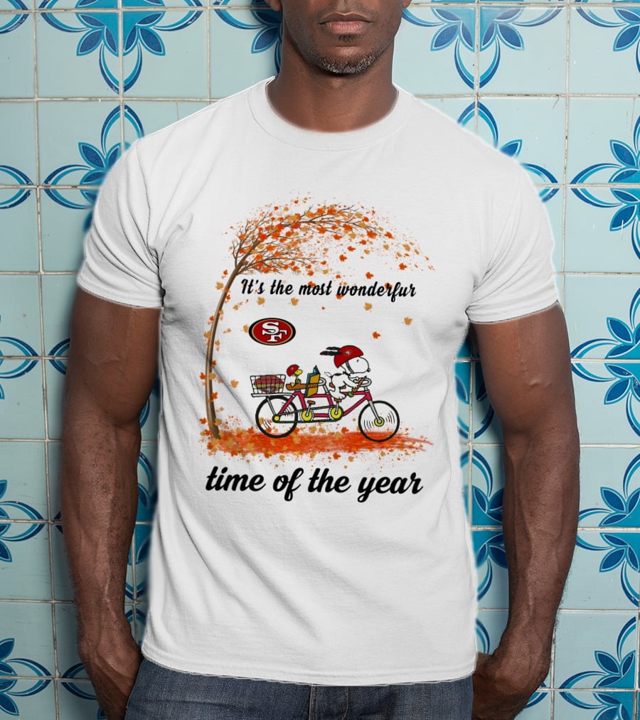 It's The Most Wonderful Time Of The Year Snoopy San Francisco 49ers Autumn Bicycle T-Shirt