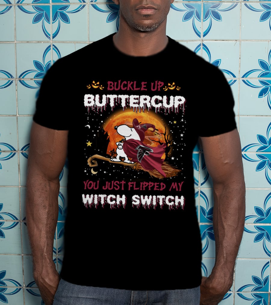 Atlanta Falcons Snoopy Buckle Up Buttercup You Just Flipped My Witch Switch T-Shirt