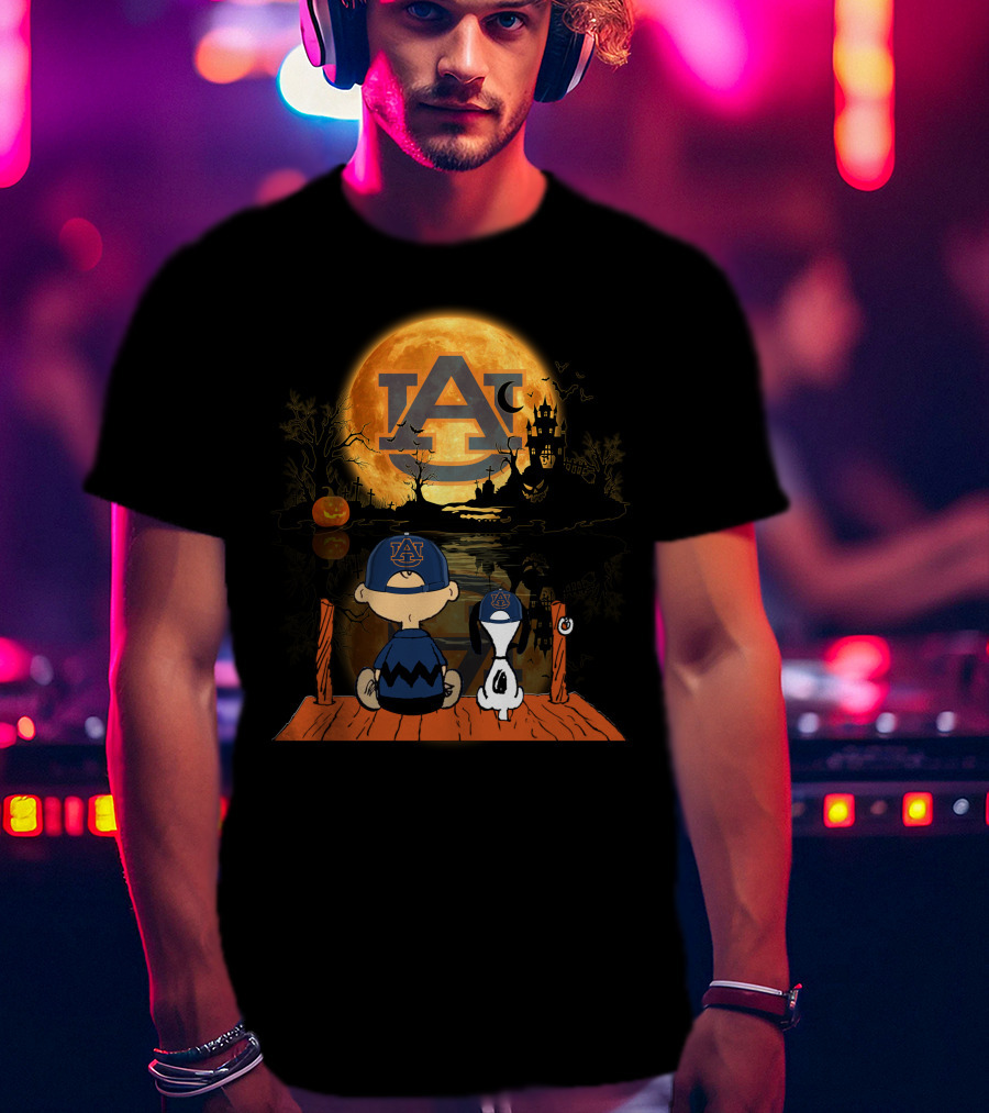 Auburn Tigers Halloween Moonlit Peanuts Reflection T-Shirt