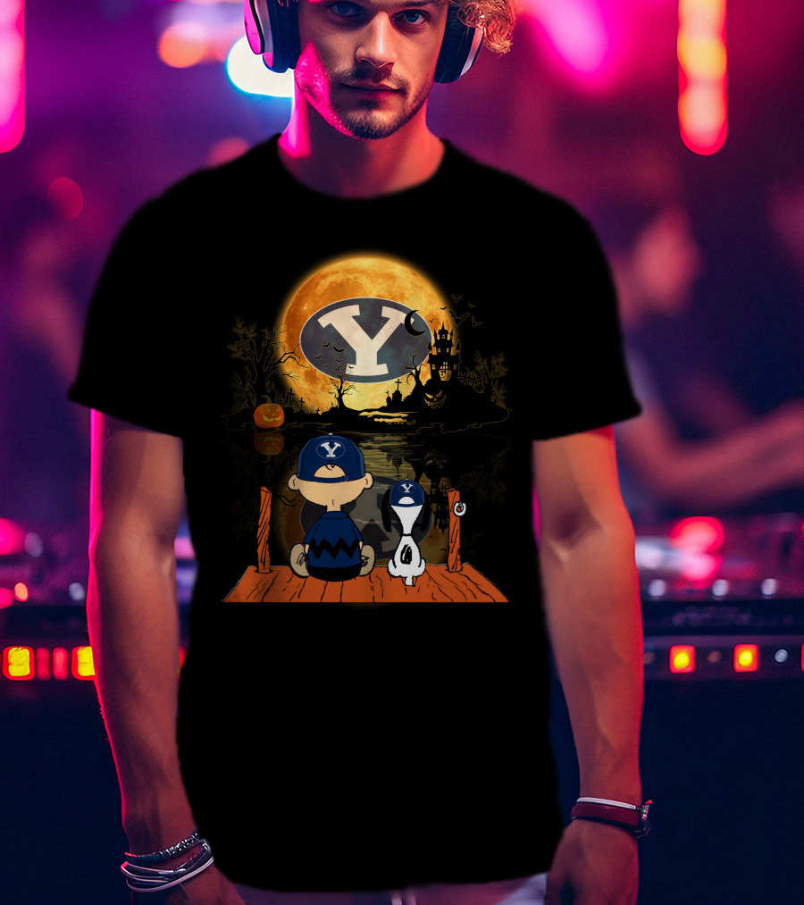 BYU Cougars Halloween Moon Peanuts Reflection T-Shirt