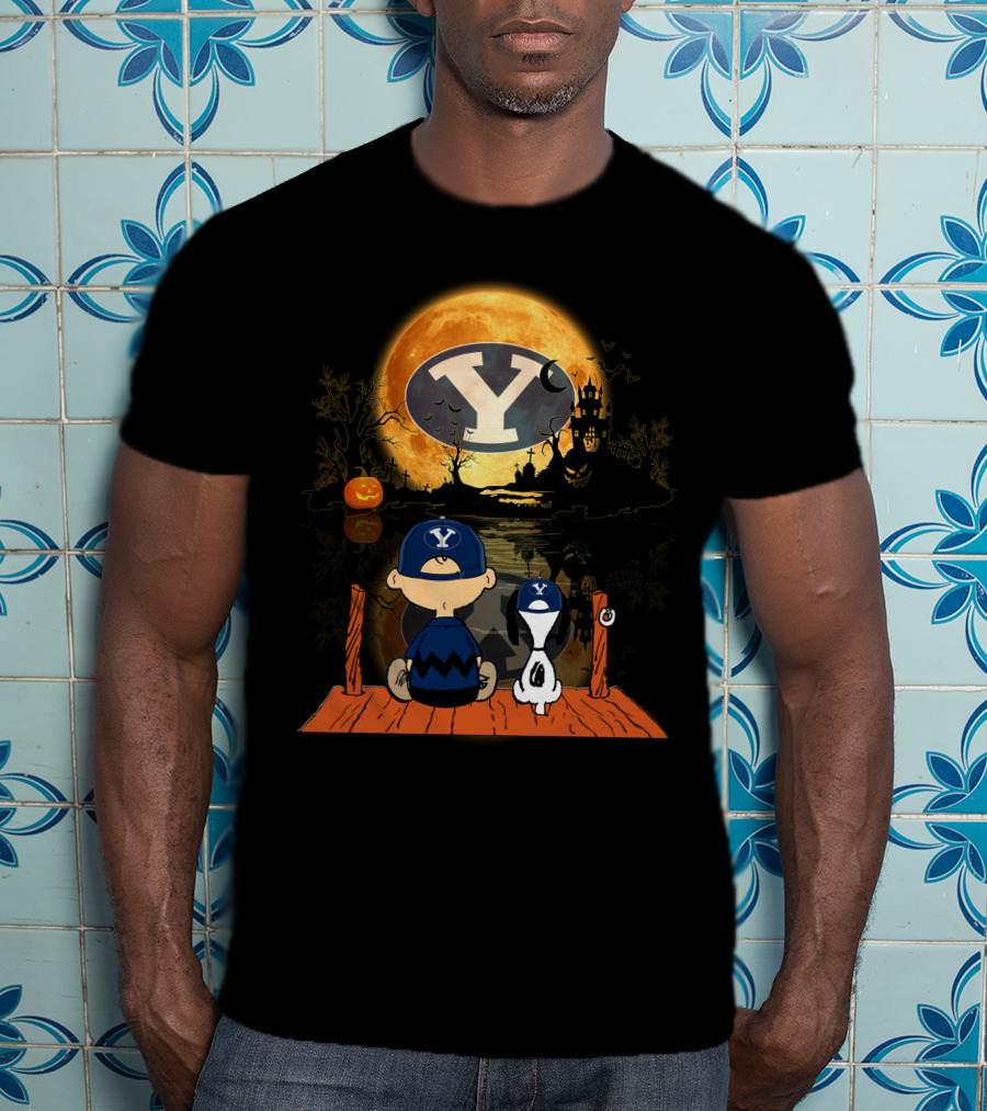 BYU Cougars Halloween Moon Peanuts Reflection T-Shirt
