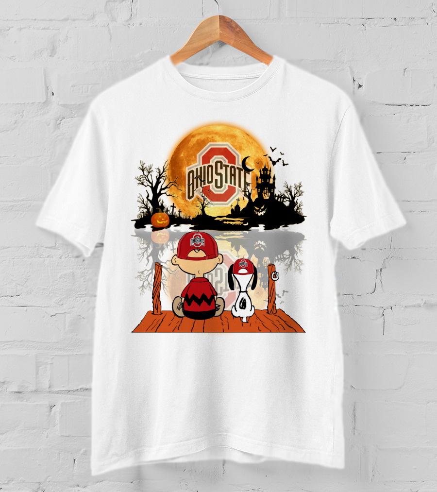 Ohio State Buckeyes Halloween Moon Charlie And Snoopy 495 T-Shirt