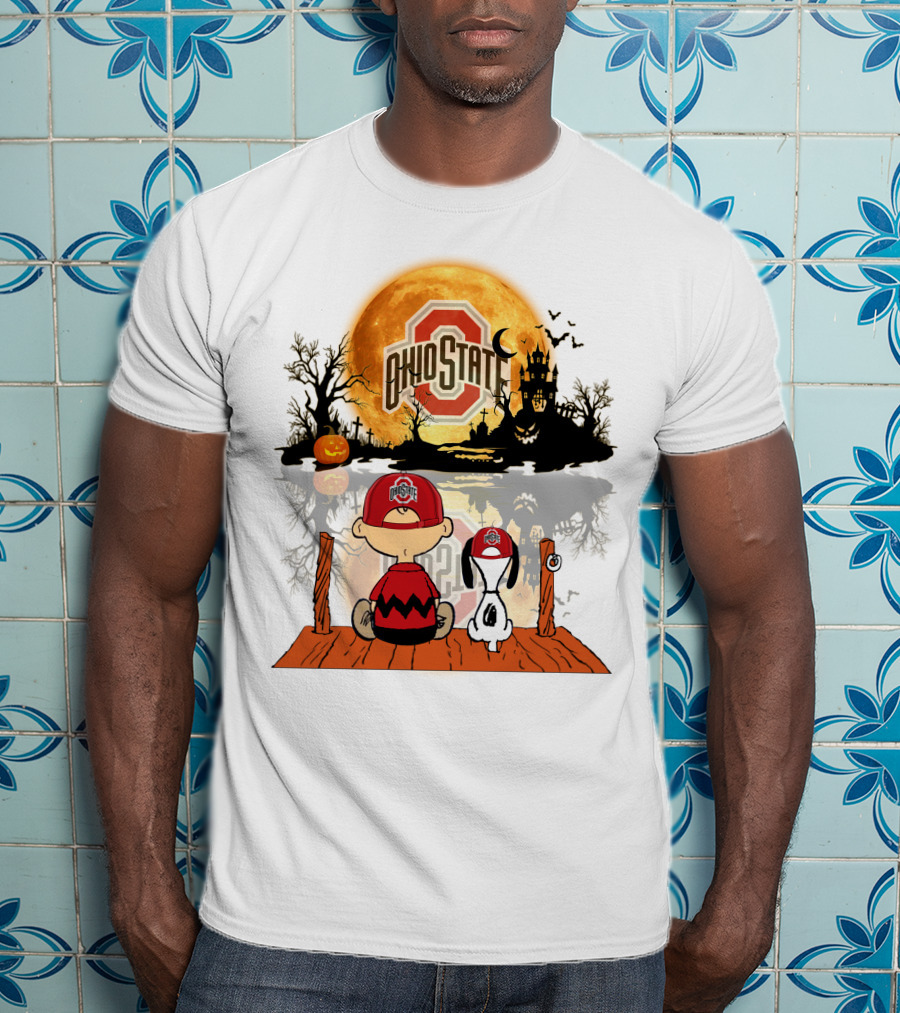 Ohio State Buckeyes Halloween Moon Charlie And Snoopy 495 T-Shirt