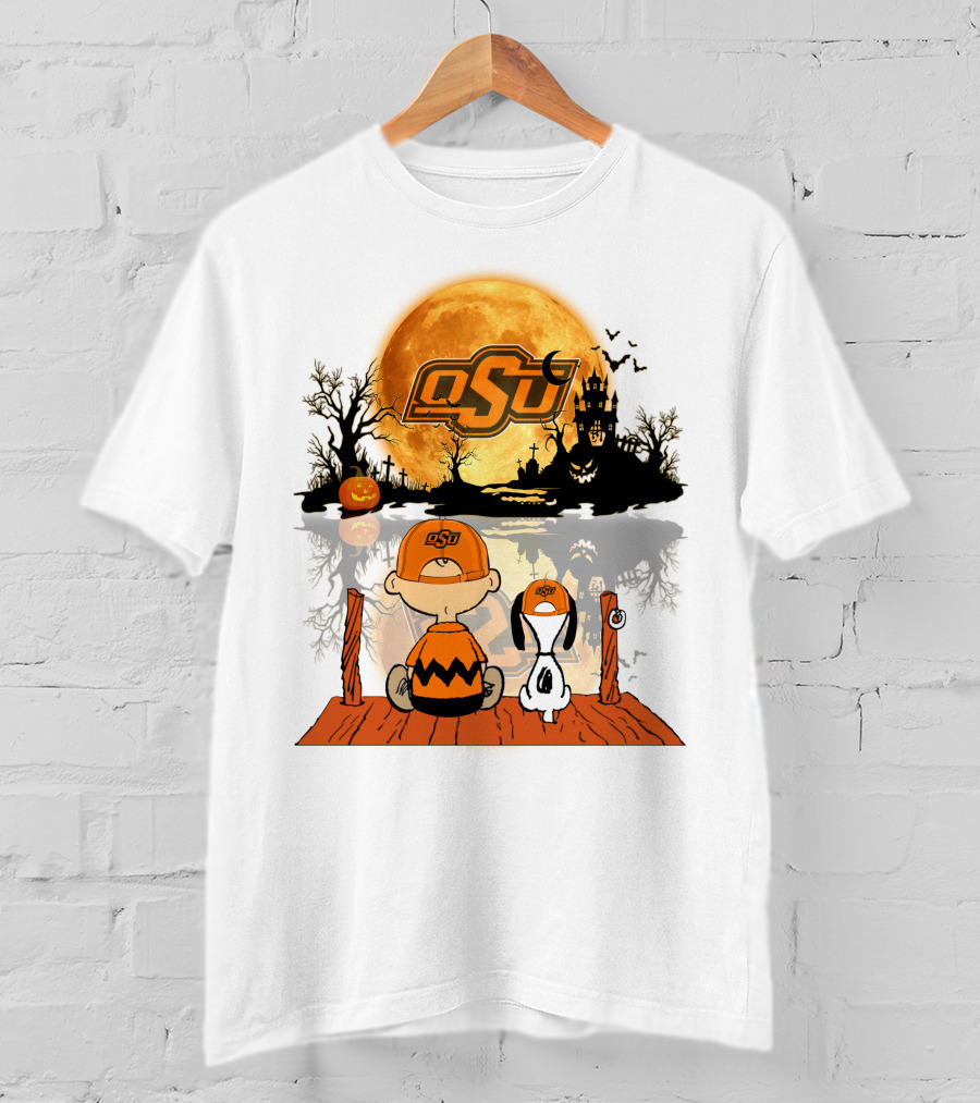 Oklahoma State Cowboys Halloween OSU Moon Charlie And Snoopy T-Shirt