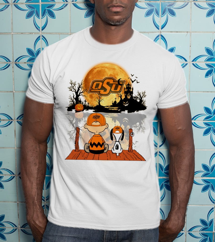 Oklahoma State Cowboys Halloween OSU Moon Charlie And Snoopy T-Shirt