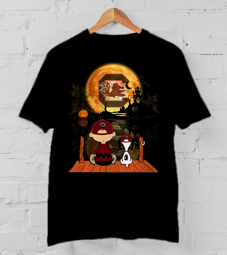 South Carolina Gamecocks Halloween Moonlit Reflection With Characters T-Shirt