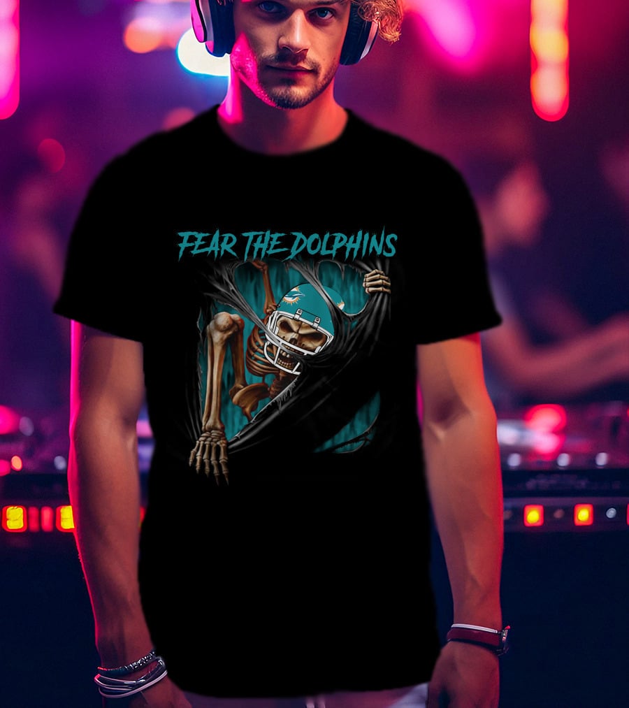 Miami Dolphins Fear The Dolphins Skeleton Football Helmet 515NFL L1MTH T-Shirt