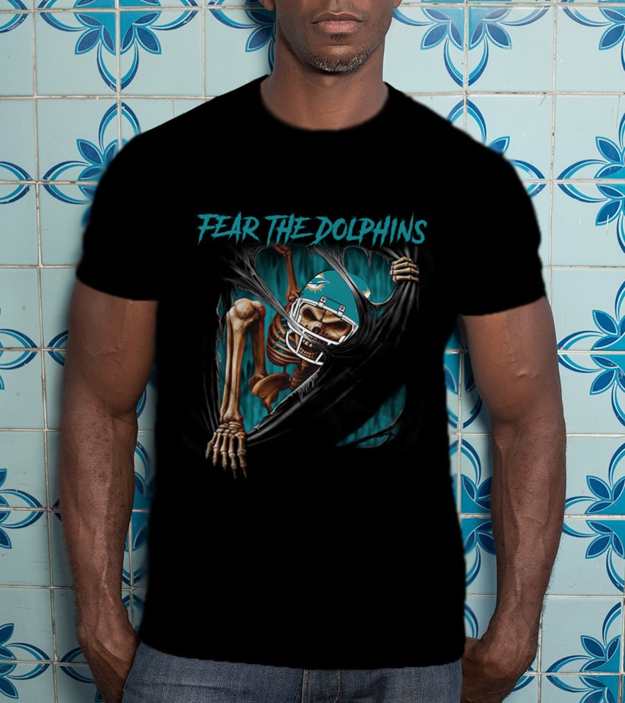 Miami Dolphins Fear The Dolphins Skeleton Football Helmet 515NFL L1MTH T-Shirt