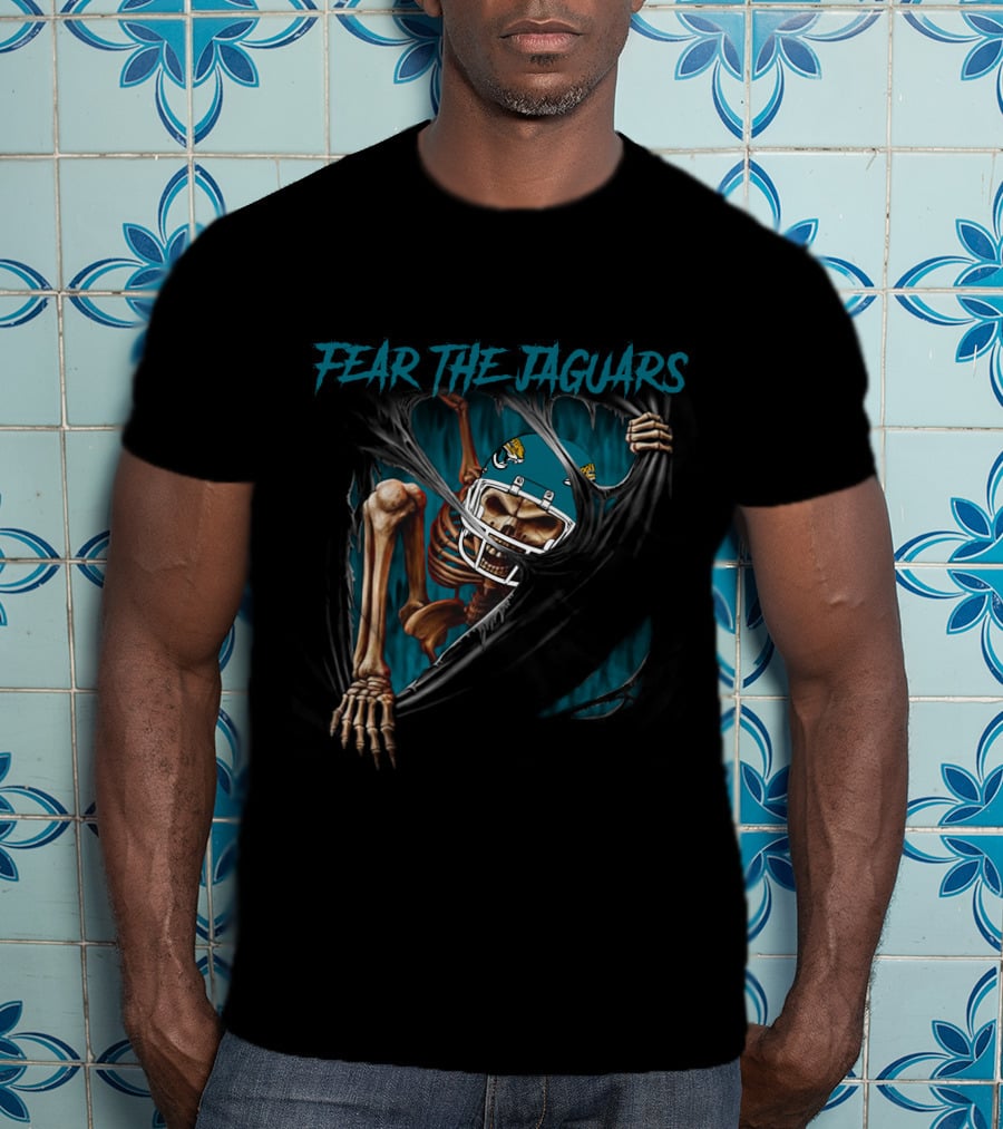 Fear The Jaguars Skeleton Breaking Through 515NFL Jacksonville Jaguars T-Shirt