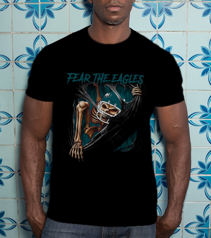Fear The Eagles Philadelphia Football Skeleton Ripping Through NFL L1MTH T-Shirt