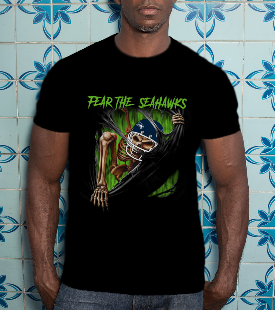 Fear The Seahawks 515NFL L1MTH Skeleton Football Helmet T-Shirt
