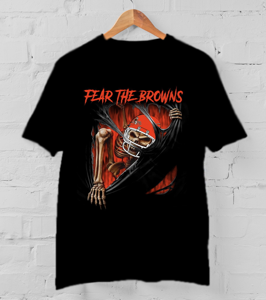 Fear The Browns Cleveland Skeleton NFL Football 515NFL L1MTH T-Shirt