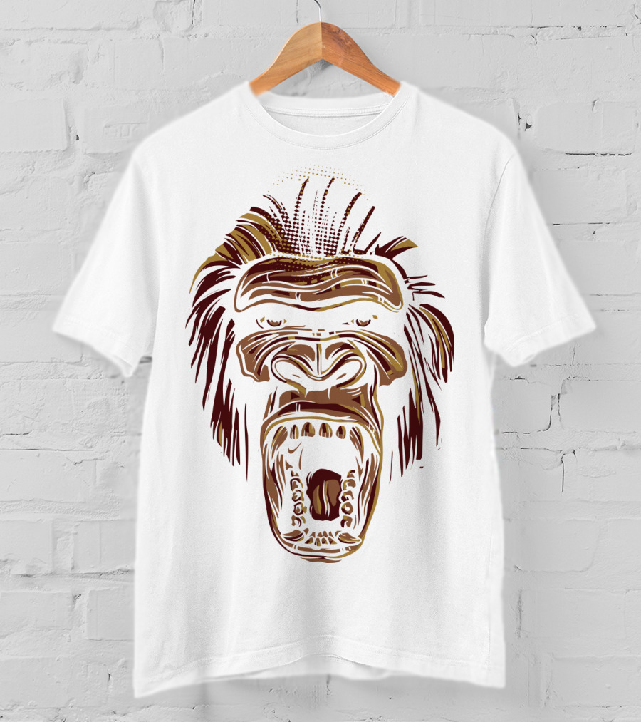 Oooppeww Roaring Gorilla Face T-Shirt