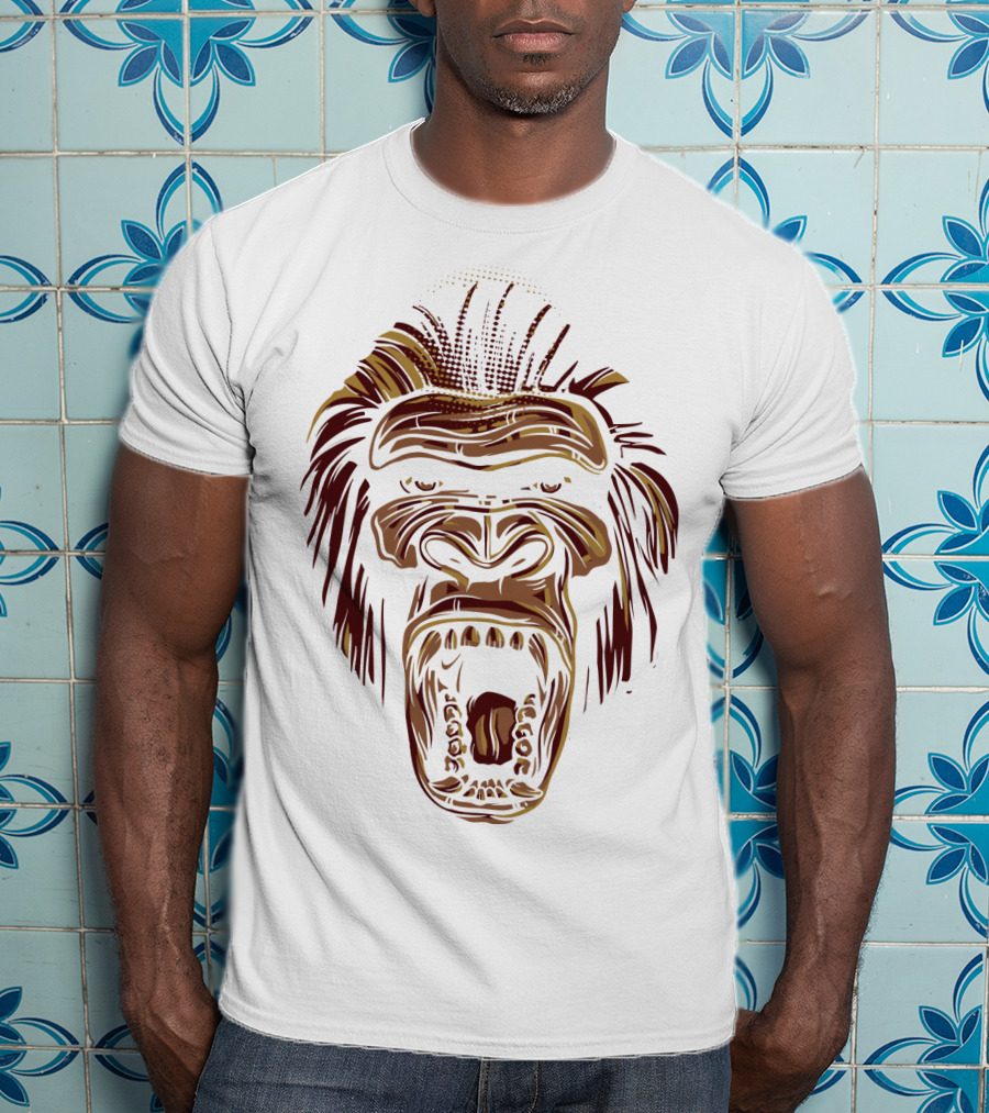 Oooppeww Roaring Gorilla Face T-Shirt
