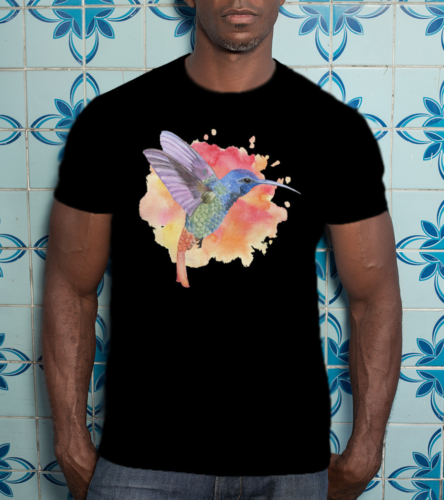 Colorful Rainbow Hummingbird Spring Bird Summer Watercolor T-Shirt