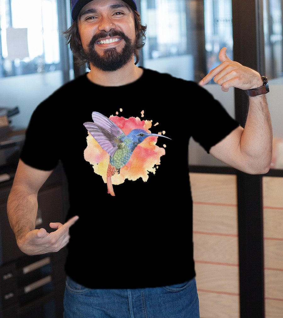 Colorful Rainbow Hummingbird Spring Bird Summer Watercolor T-Shirt