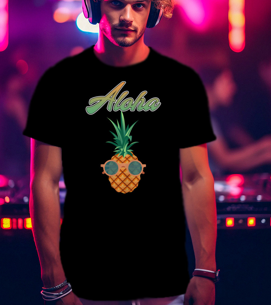 Aloha Cool Colorful Pineapple With Sunglasses T-Shirt